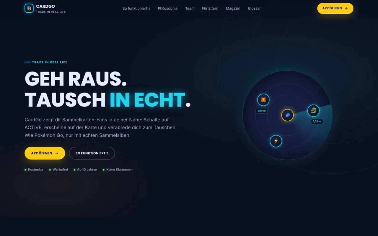 Website cardgo.app auf dem Laptop