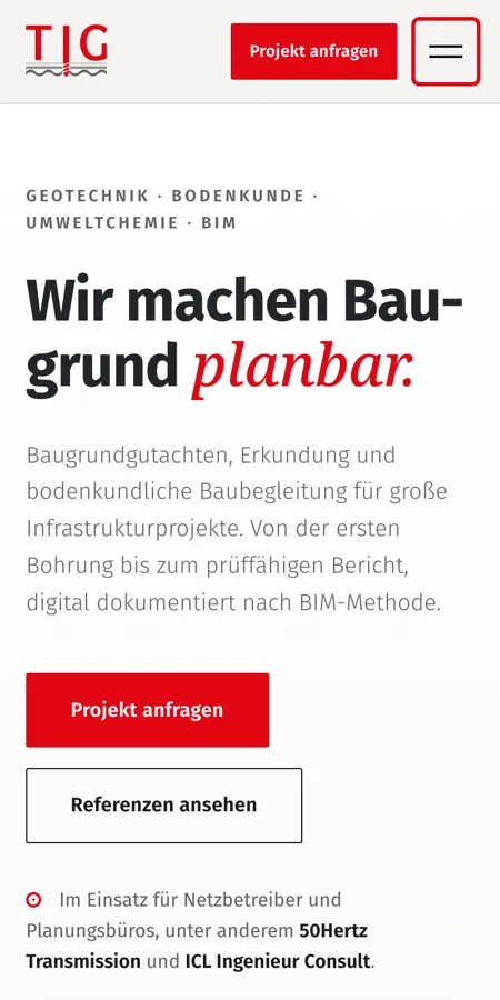 Website terra-ing.de auf dem Telefon
