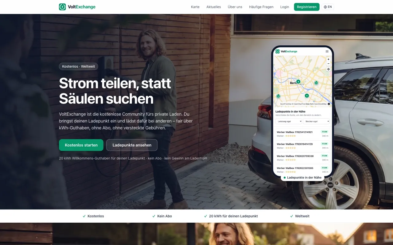 Website voltexchange.app auf dem Laptop